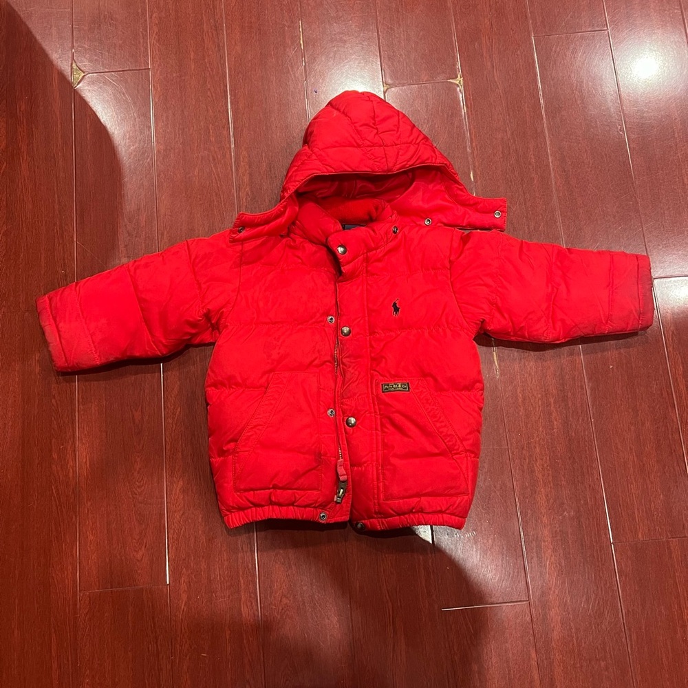 Toddlers Red Puffer Polo Coat